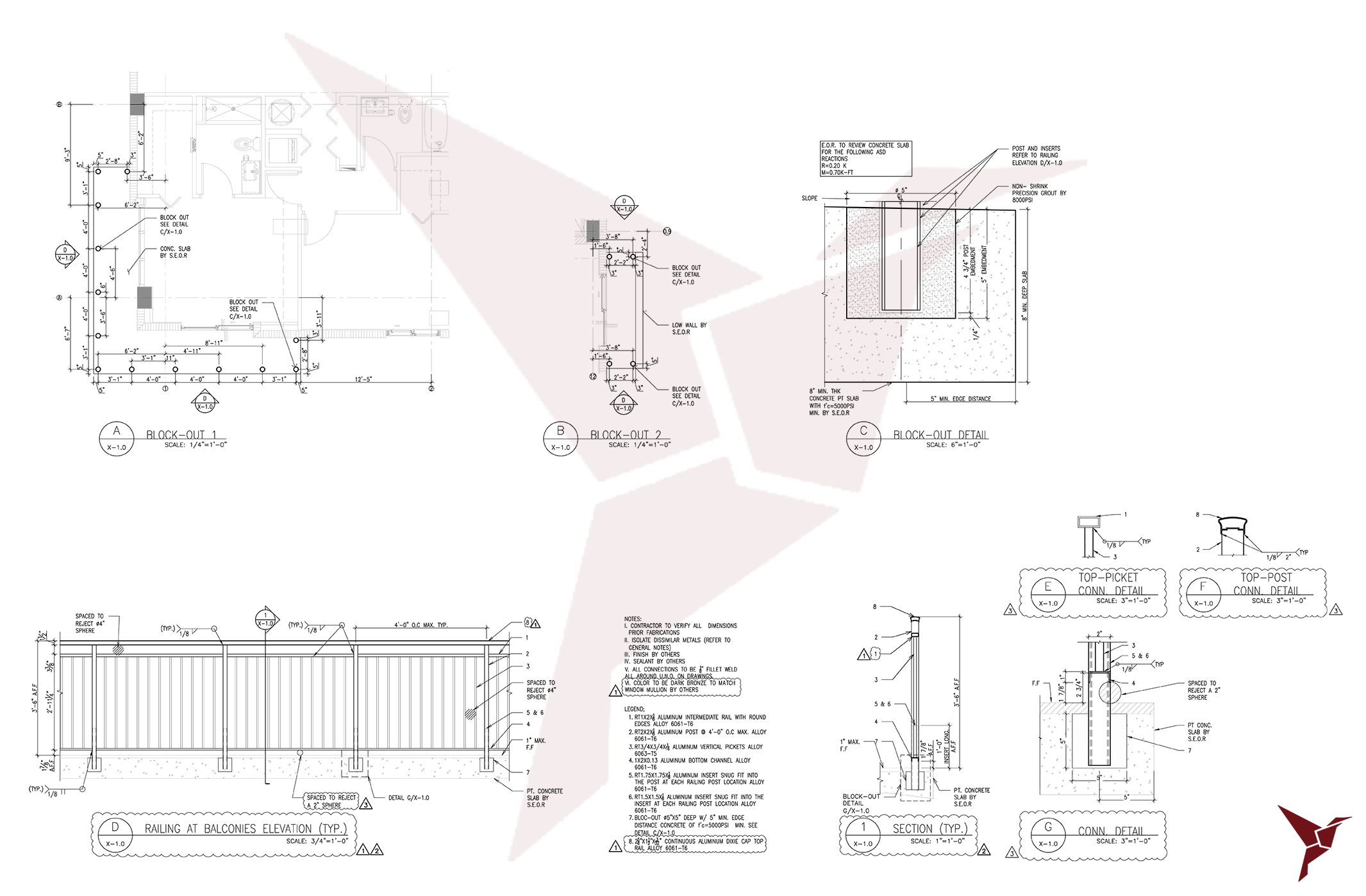 Railing at balconies elevation (TYP)